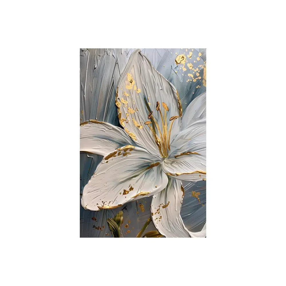 Modern Exotic Botanical White Golden Floral Canvas Wall Art