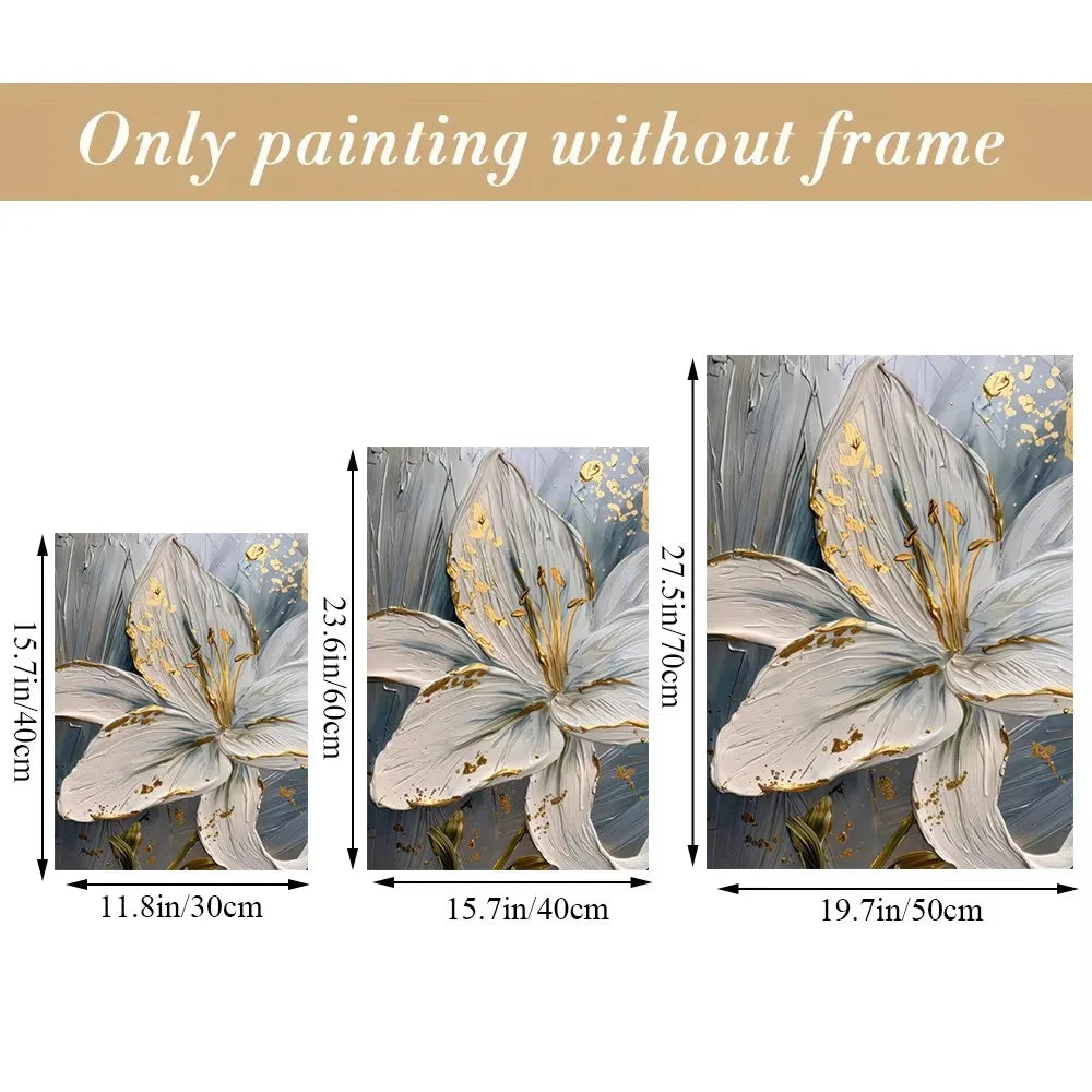 White &amp; Gold Botanical Canvas Wall Art – Modern Floral Print (Unframed)