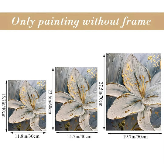 White &amp; Gold Botanical Canvas Wall Art – Modern Floral Print (Unframed)