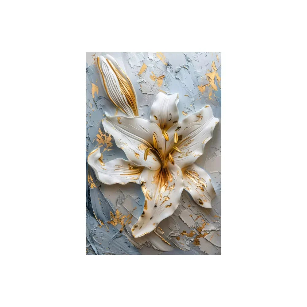 Modern Exotic Botanical White Golden Floral Canvas Wall Art