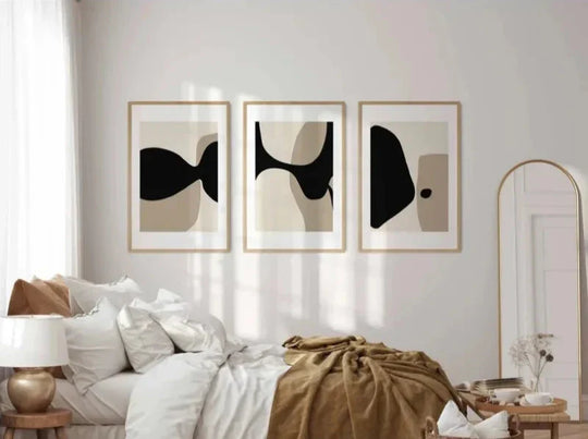 Modern Black Beige Abstract Canvas Wall Art Print