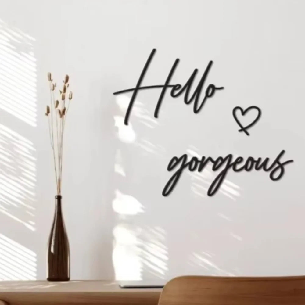 Hello Gorgeous Typographic Black Metal Wall Art Decor