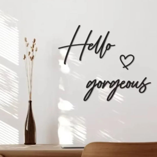 Hello Gorgeous Typographic Black Metal Wall Art Decor