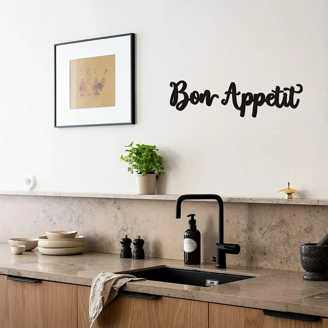 Bon Appetit Typographic Black Metal Wall Art Decor