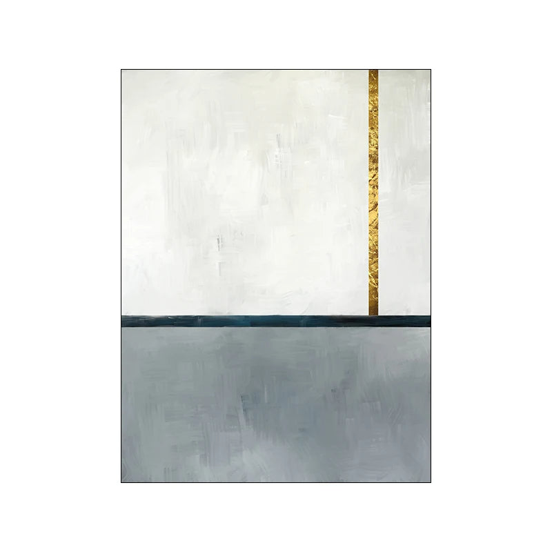 Abstract White Gray Blue Golden Color Block Canvas Wall Art Unframed
