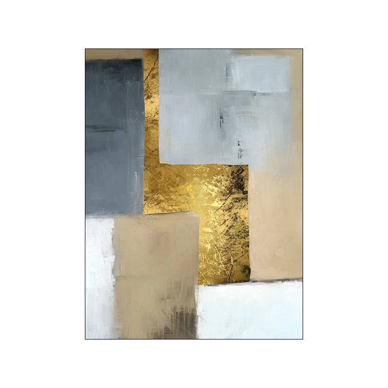 Abstract White Gray Blue Golden Color Block Canvas Wall Art Unframed