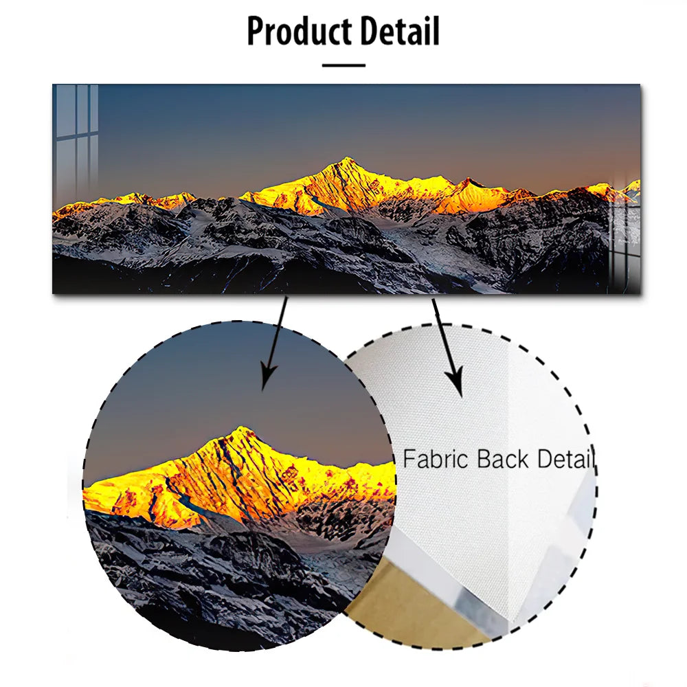 Wide Format Golden Mountain Lake Landscape Canvas Wall Art