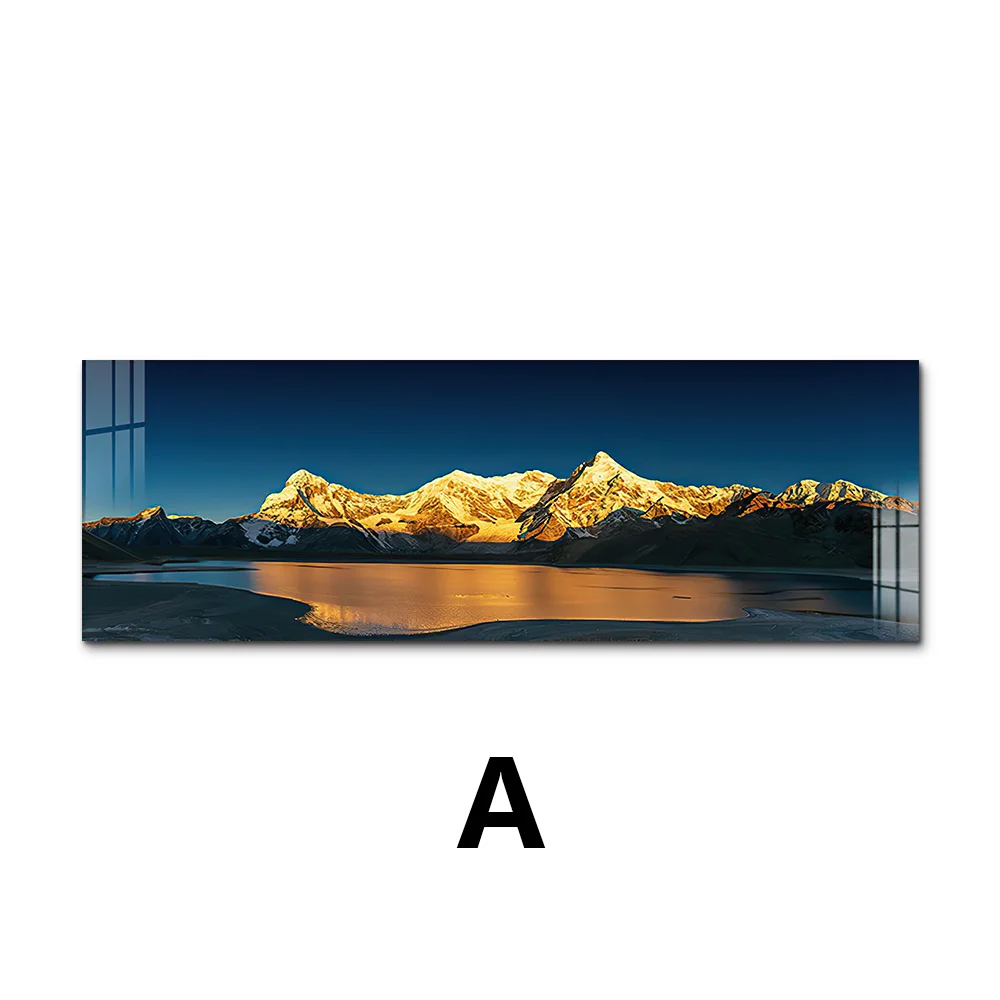 Wide Format Golden Mountain Lake Landscape Canvas Wall Art