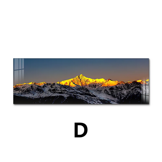 Wide Format Golden Mountain Lake Landscape Canvas Wall Art