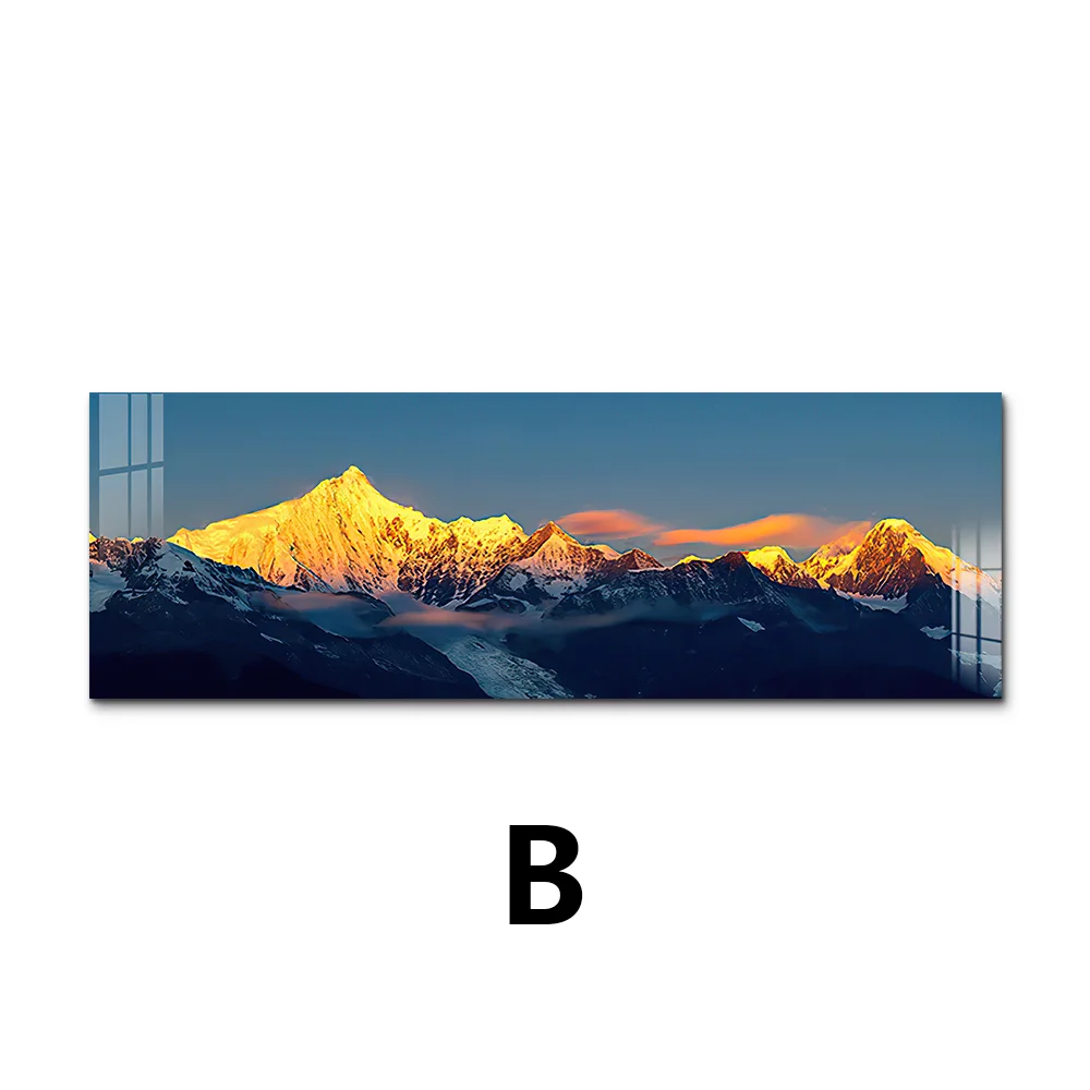 Wide Format Golden Mountain Lake Landscape Canvas Wall Art