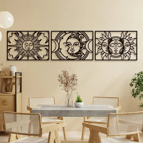 Moon Sun Black Metal Wall Art Decor