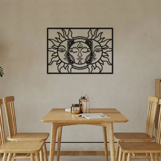 Moon Sun Black Metal Wall Art Decor