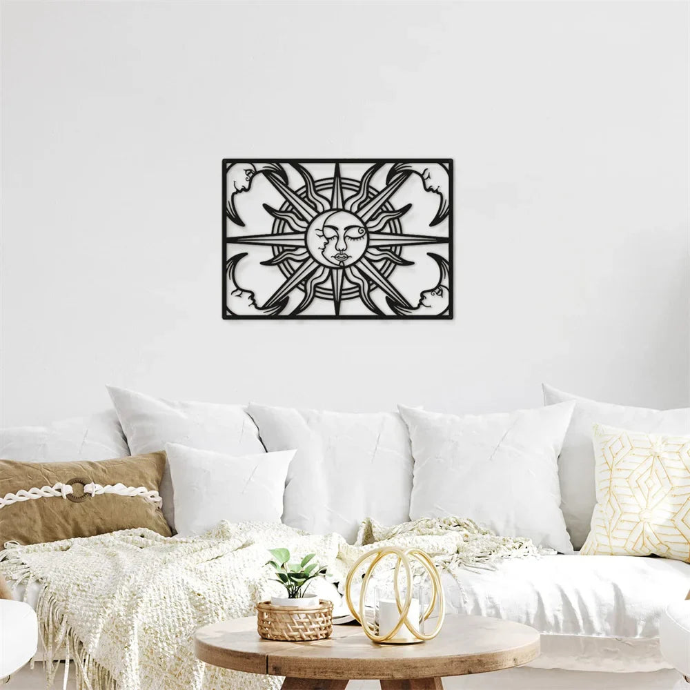 Moon Sun Black Metal Wall Art Decor