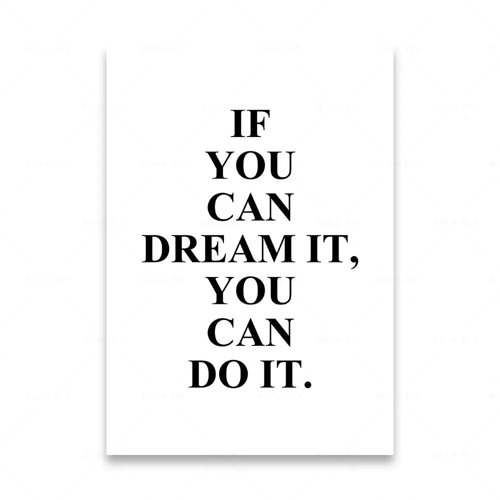 Motivational Words Black and White Canvas Wall Art Print