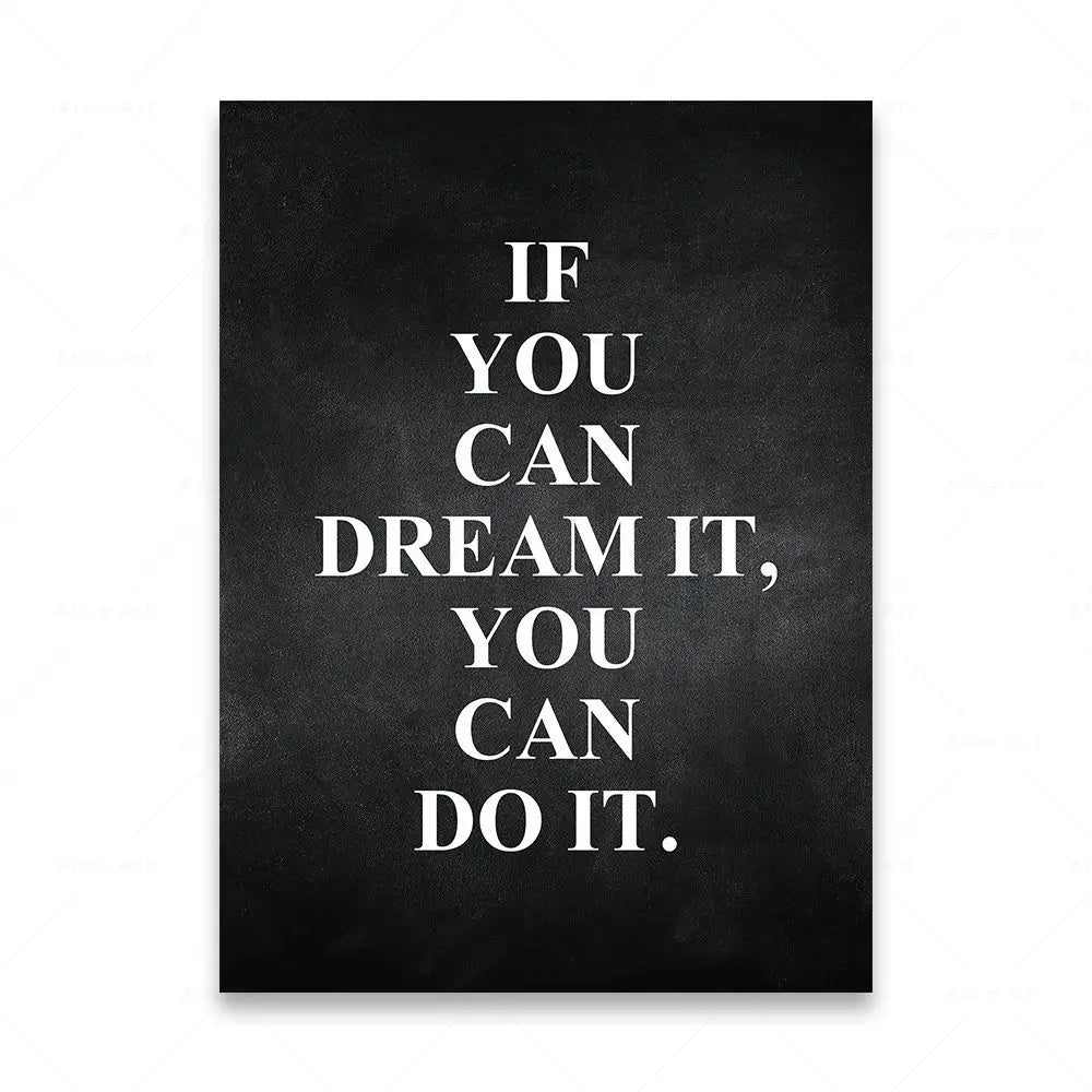 Motivational Words Black and White Canvas Wall Art Print