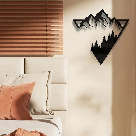 Mountain Forest Silhouette Black Metal Wall Art Decor