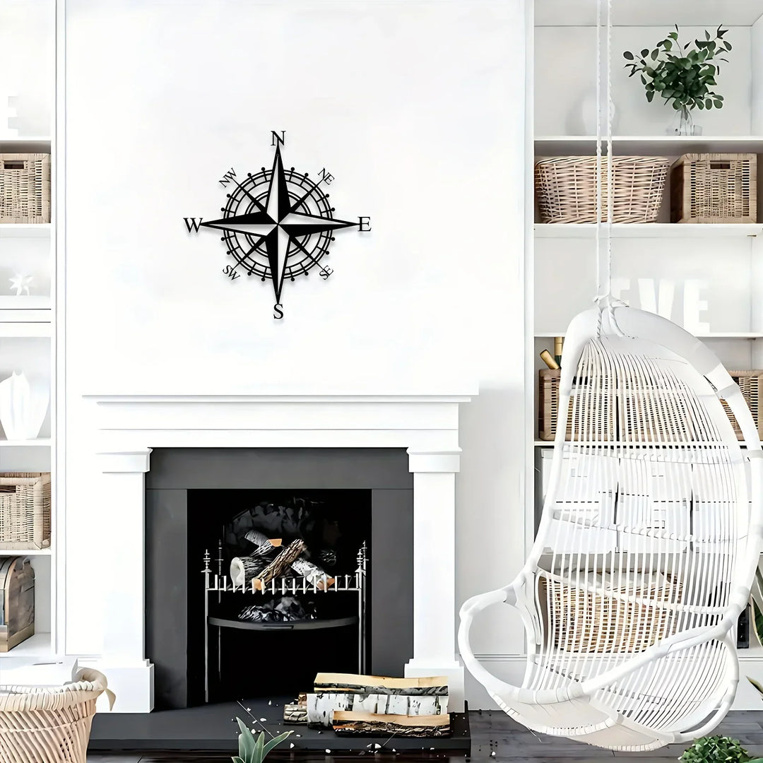 Nautical Compass Rose Black Metal Wall Art Decor