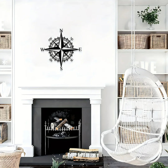 Nautical Compass Rose Black Metal Wall Art Decor