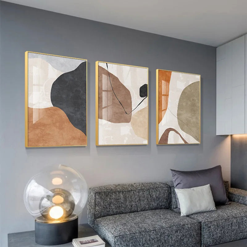 Neutral Shades Beige Brown Abstract Canvas Wall Art Unframed