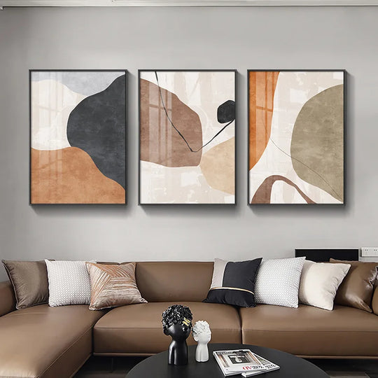 Neutral Shades Beige Brown Abstract Canvas Wall Art Unframed