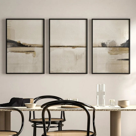 Minimalist Abstract Landscape Beige Black Canvas Wall Art