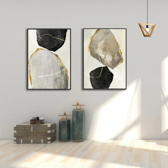 Neutral Tones Abstract Zen Pebbles Canvas Wall Art Unframed
