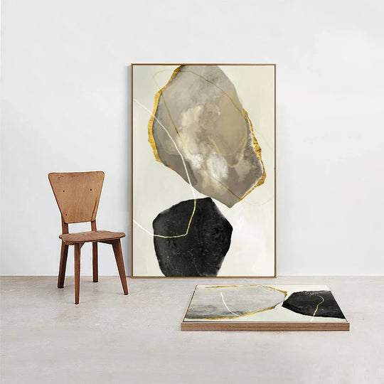 Neutral Tones Abstract Zen Pebbles Canvas Wall Art Unframed