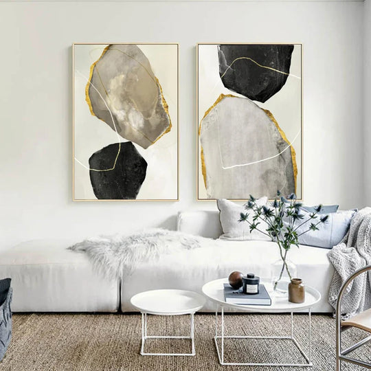 Neutral Tones Abstract Zen Pebbles Canvas Wall Art Unframed