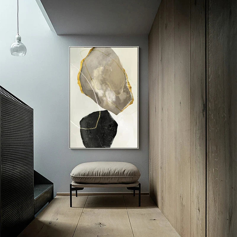 Neutral Tones Abstract Zen Pebbles Canvas Wall Art Unframed