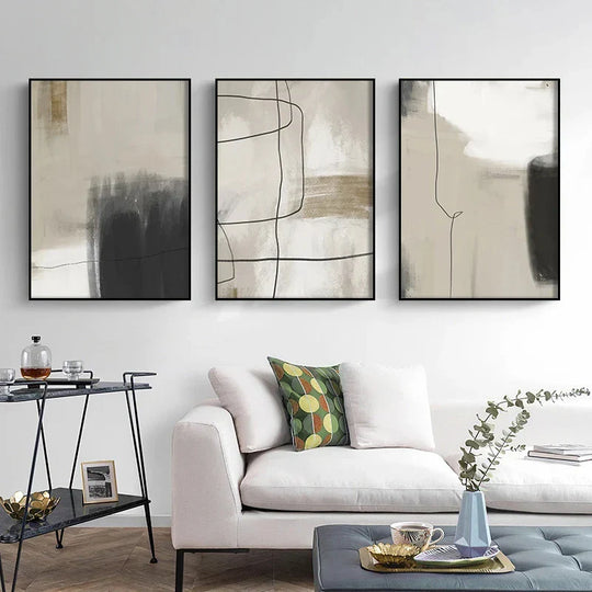Beige Gray Black Scandinavian Abstract Canvas Wall Art
