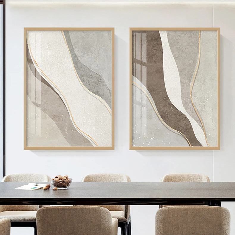 Minimalist Neutral Grey Beige Abstract Canvas Wall Art Unframed