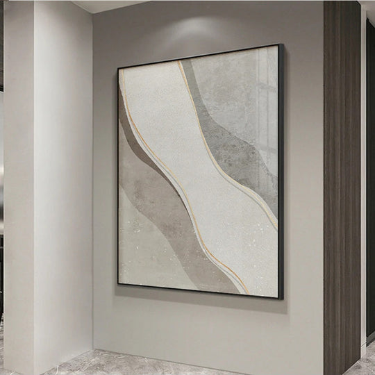 Minimalist Neutral Grey Beige Abstract Canvas Wall Art Unframed