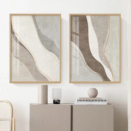 Minimalist Neutral Grey Beige Abstract Canvas Wall Art Unframed
