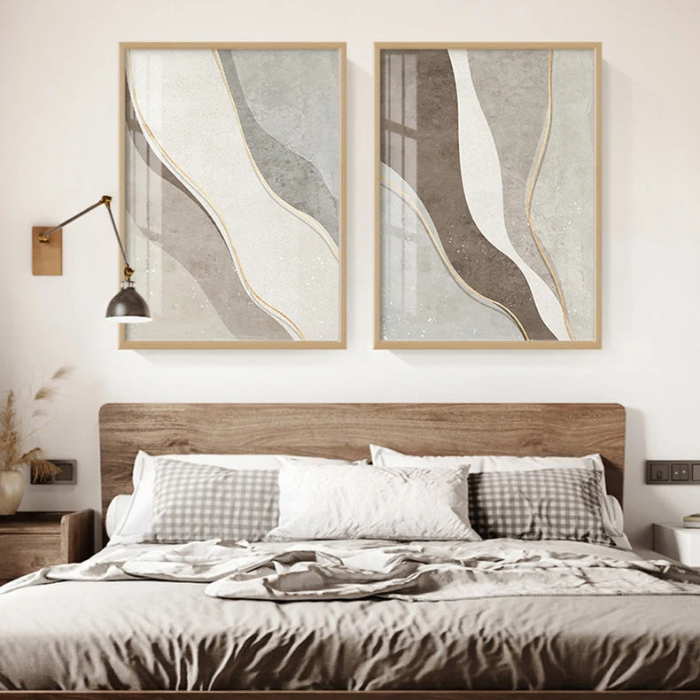 Minimalist Neutral Grey Beige Abstract Canvas Wall Art Unframed