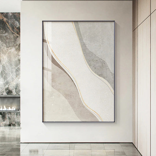 Minimalist Neutral Grey Beige Abstract Canvas Wall Art Unframed
