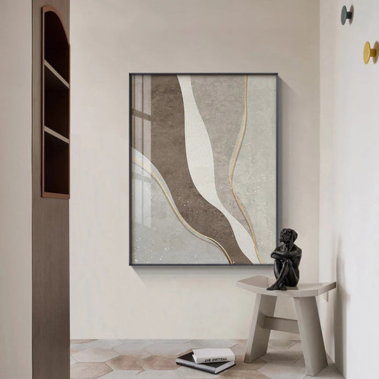 Minimalist Neutral Grey Beige Abstract Canvas Wall Art Unframed