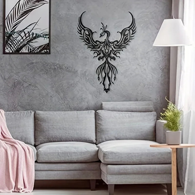 Fire Phoenix Black Metal Wall Art Decor