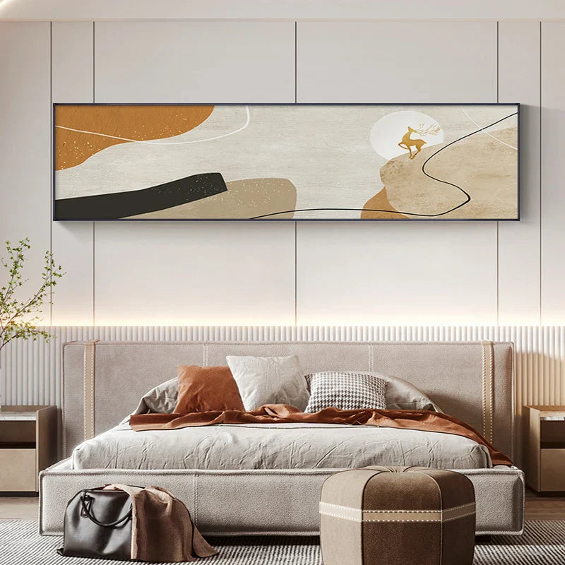 Golden Deer Abstract Landscape Wide Format Canvas Wall Art Unframed