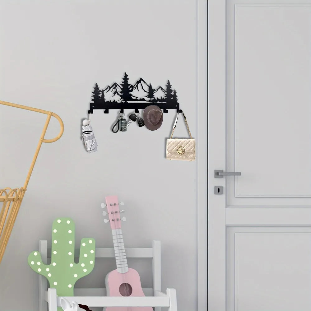 Nordic Mountain Forest Metal Wall Key Rack Organizer