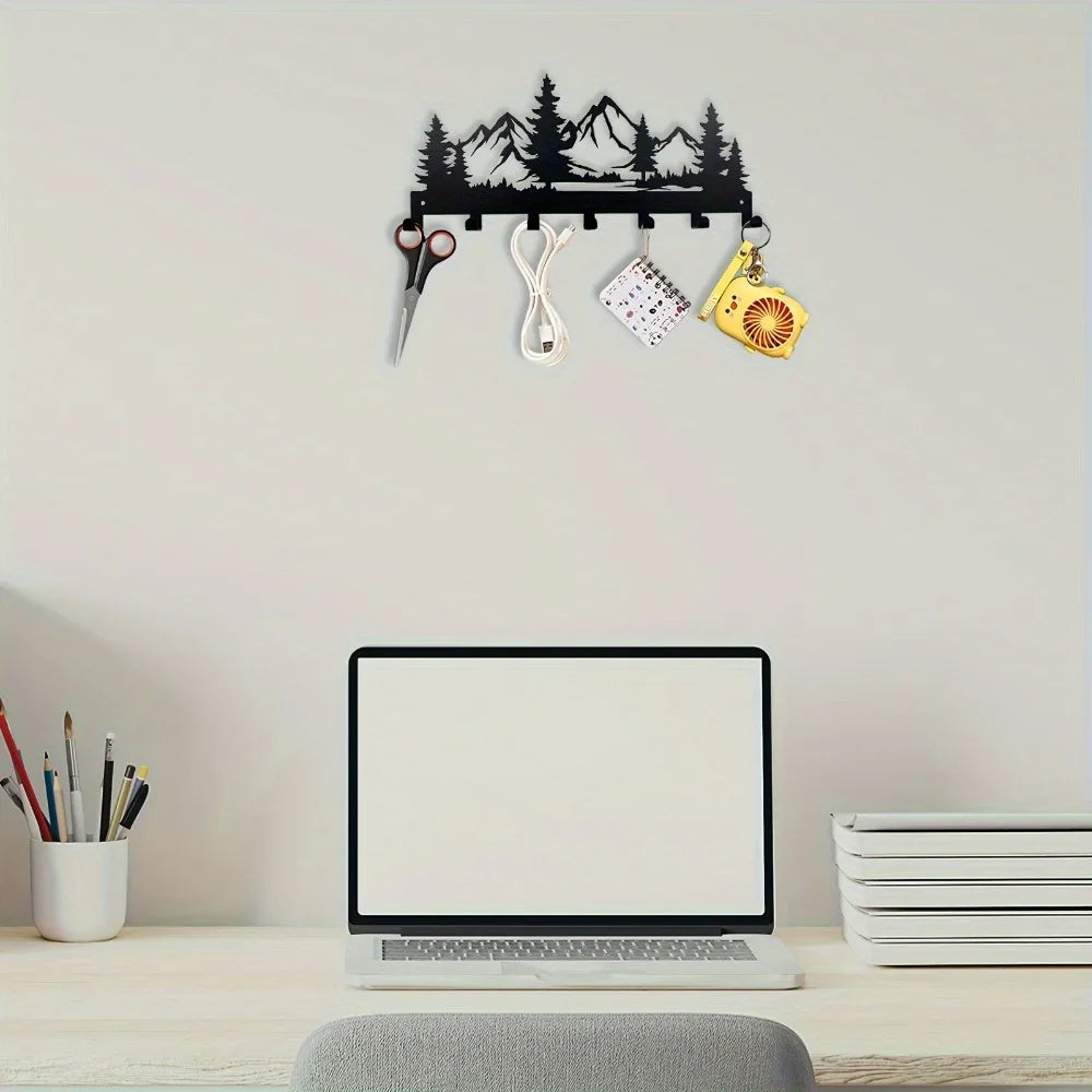 Nordic Mountain Forest Metal Wall Key Rack Organizer