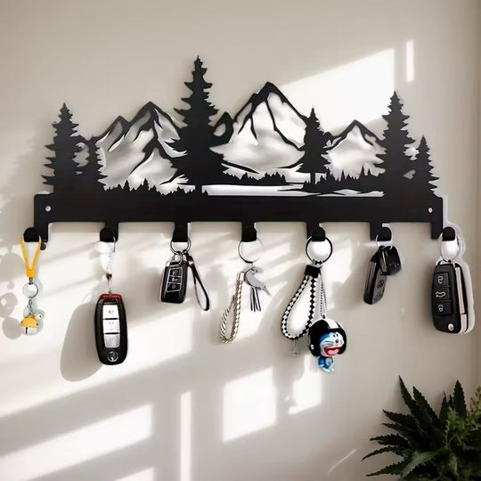 Nordic Mountain Forest Metal Wall Key Rack Organizer