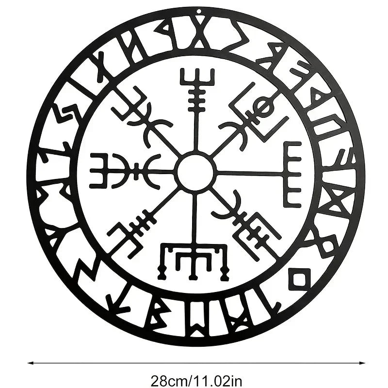 Viking Runes Compass Black Metal Wall Art Decor