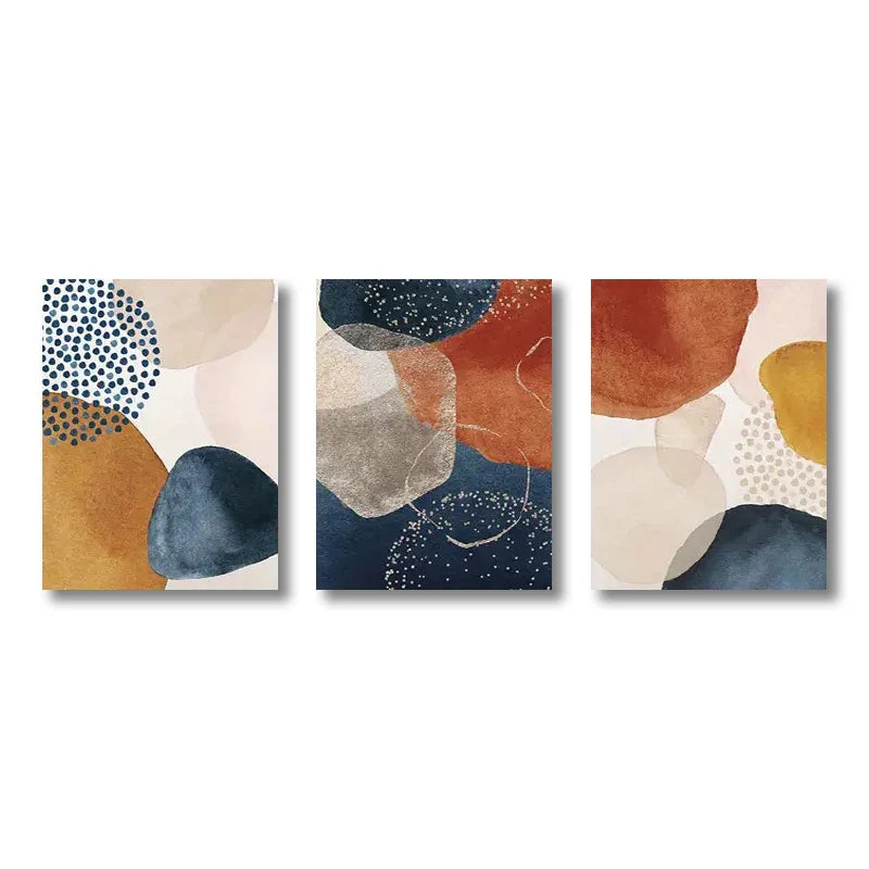 Orange Blue Abstract Canvas Wall Art Set of 3