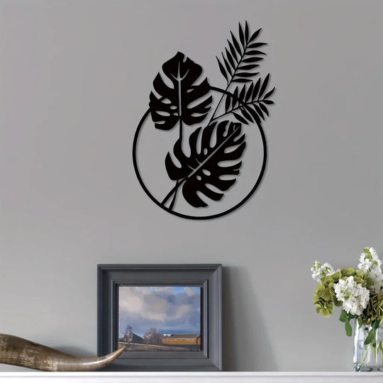 Palm Leaves Silhouette Black Metal Wall Art Decor