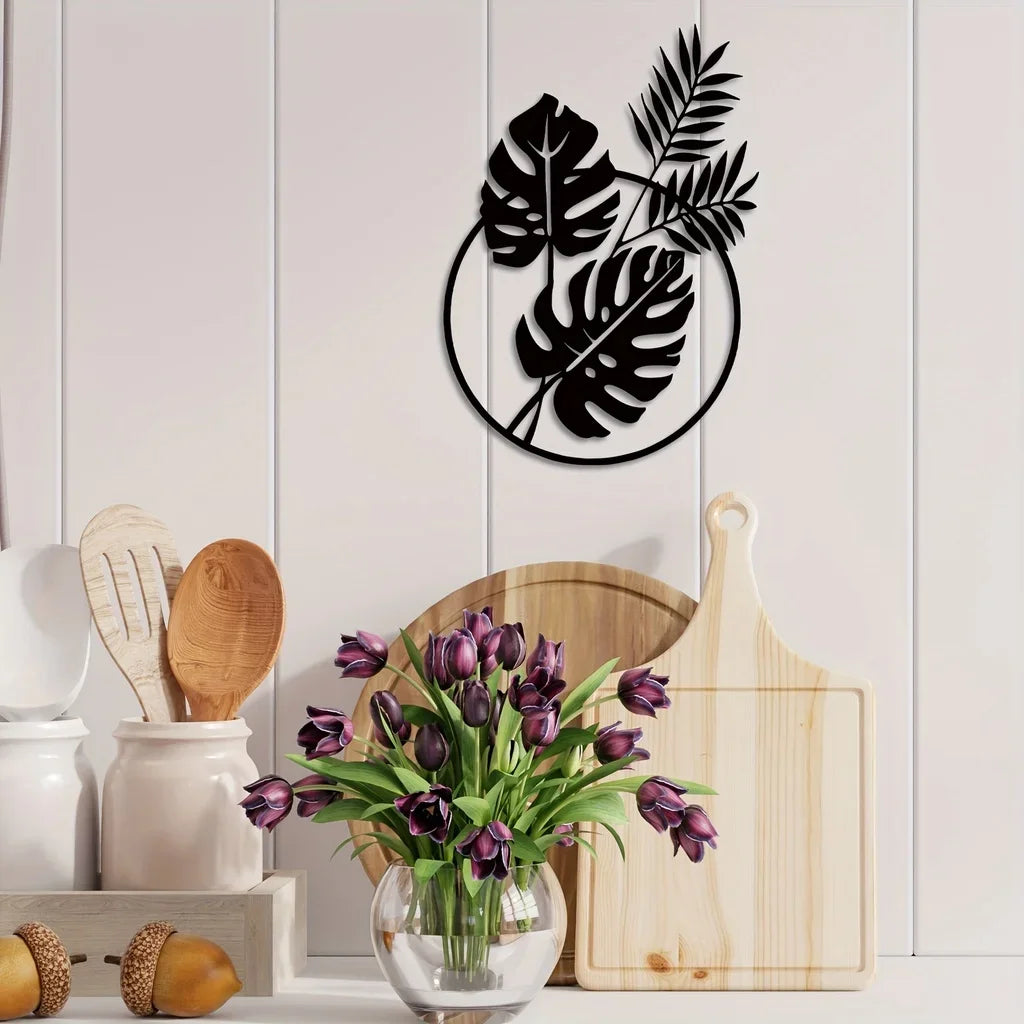 Palm Leaves Silhouette Black Metal Wall Art Decor