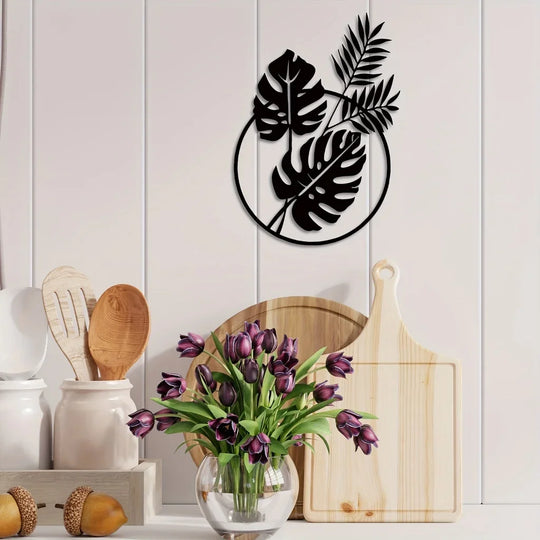 Palm Leaves Silhouette Black Metal Wall Art Decor