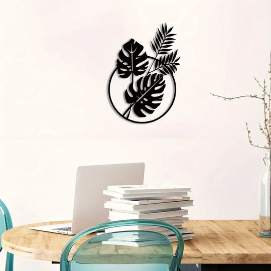 Palm Leaves Silhouette Black Metal Wall Art Decor