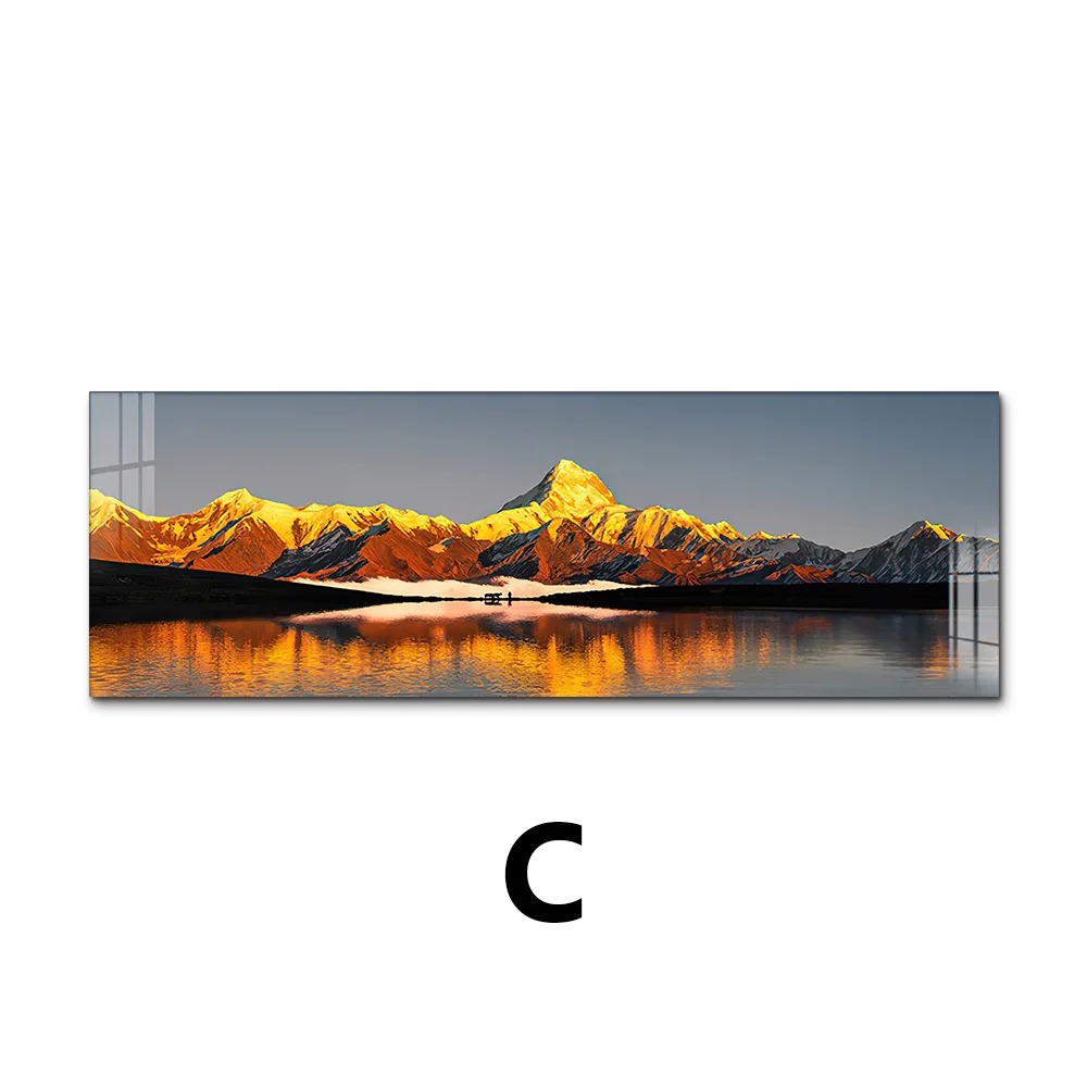 Wide Format Golden Mountain Lake Landscape Canvas Wall Art