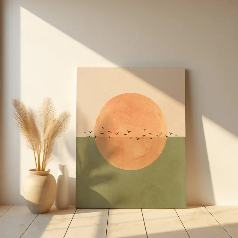 Pastel Peach Pink Sunrise Abstract Canvas Wall Art