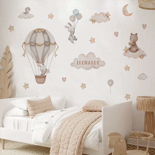 Personalized Hot Air Balloon Bunny Nursery Wall Decal